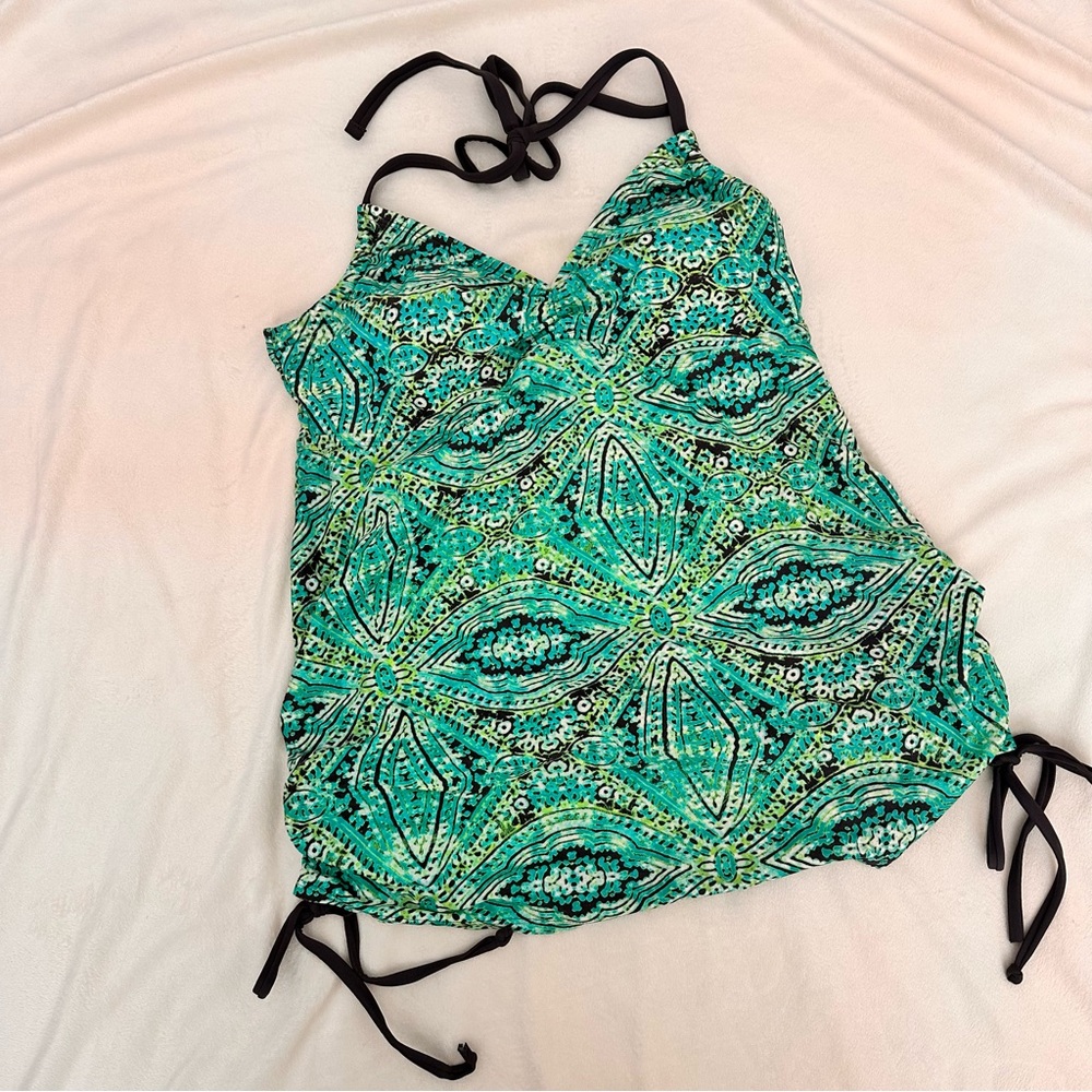Green Patterned Tankini Top